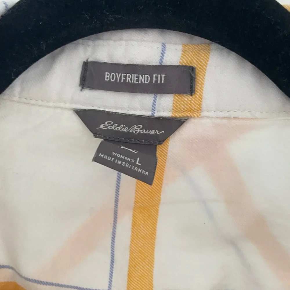 Eddie Bauer Yellow and White Plaid boyfriend Shirt - Picture 2 of 3